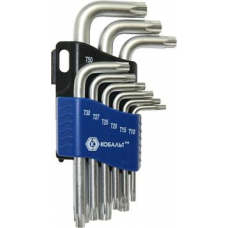 Набор ключей угловых КОБАЛЬТ Tamper TORX T10, T15, T20, T25, T27, T30, T40, T45, T50  Cr-V (9 шт.) блистер