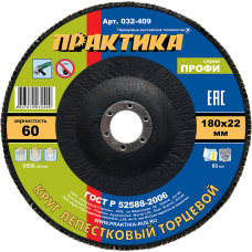 Круг лепестковый шлифовальный ПРАКТИКА 180 х 22 P60 (1шт.) серия Профи